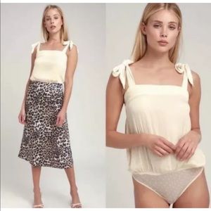 Free People Ties Over Guys Cream Bodysuit XS